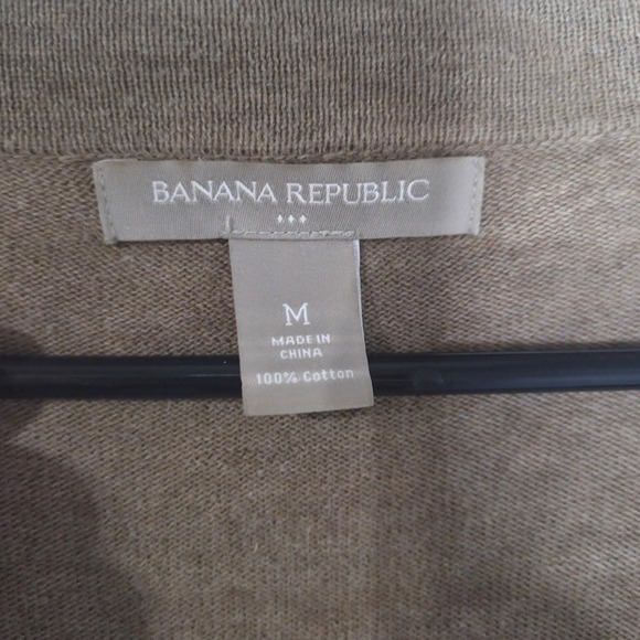 Banana Republic Womens Cardigan Sweater Khaki Tan Button Front V Neck Cotton, M - Picture 2 of 4